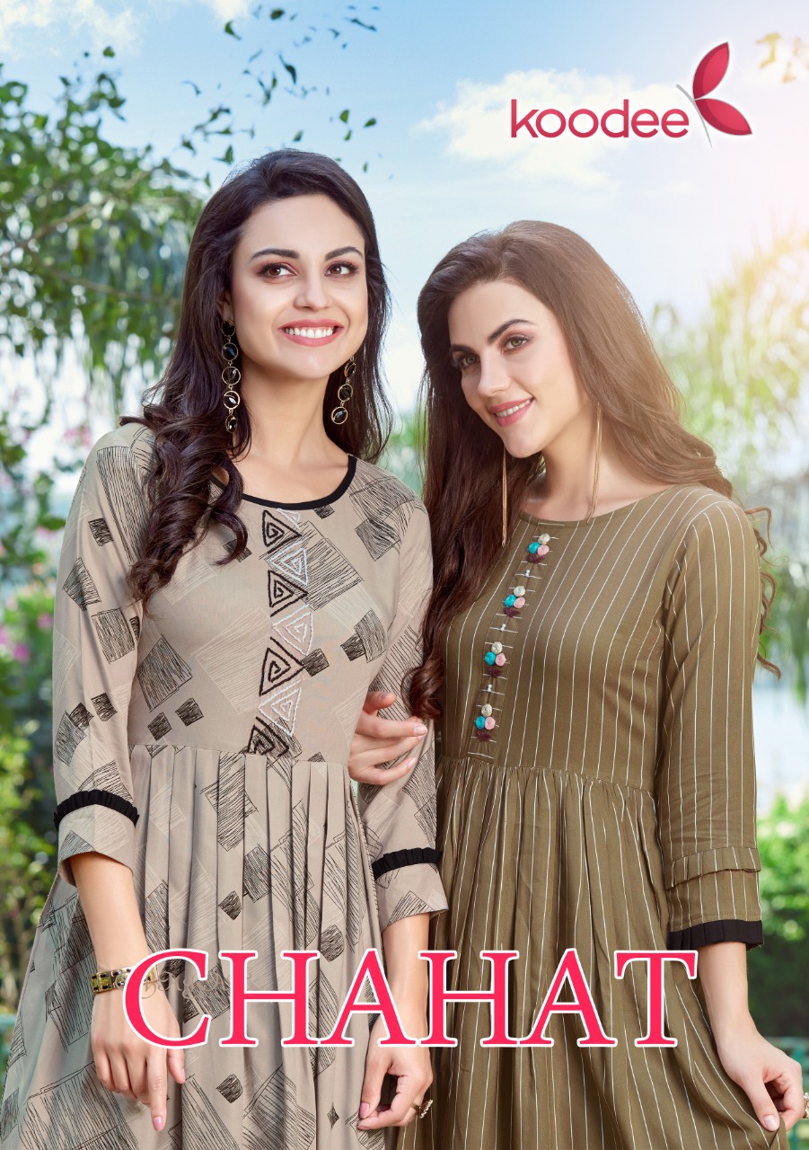 Koodee chahat attractive look rayon print with handwork Kurties