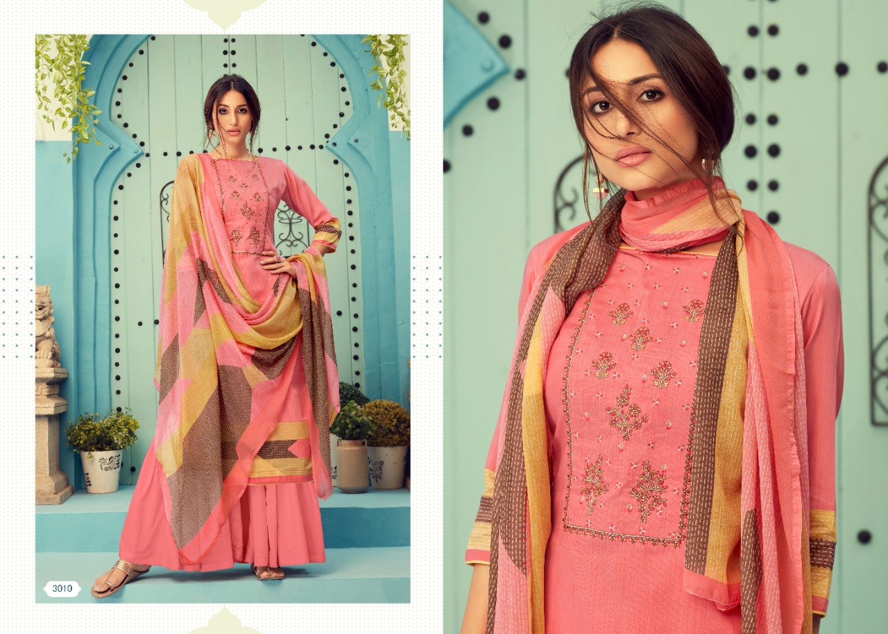 Nakoda Designer coral cotton designer print With Embroided Salwar suits