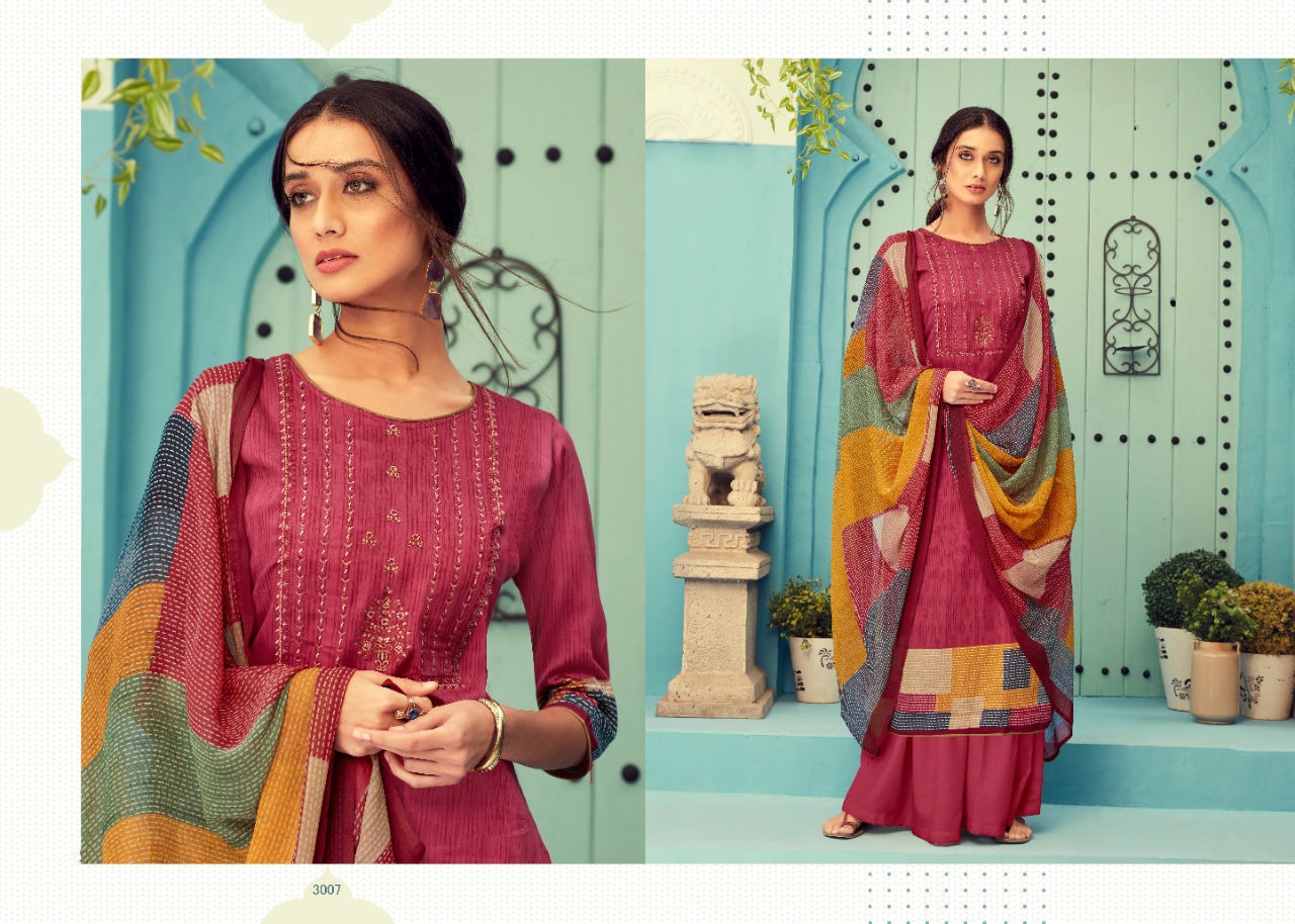 Nakoda Designer coral cotton designer print With Embroided Salwar suits