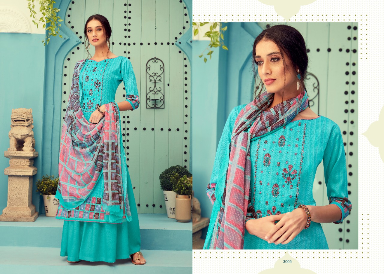 Nakoda Designer coral cotton designer print With Embroided Salwar suits