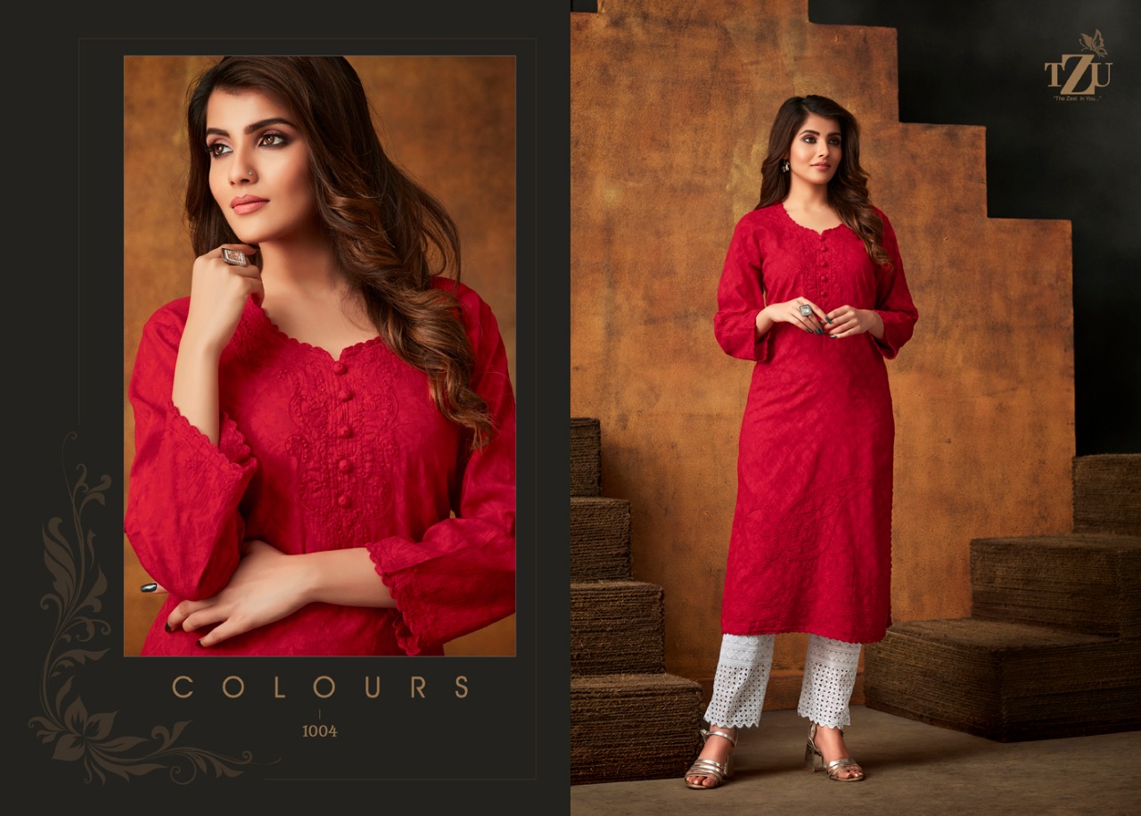 Tzu life style colors elagant look attractive designed cotton Jacquard Kurties with plazzo