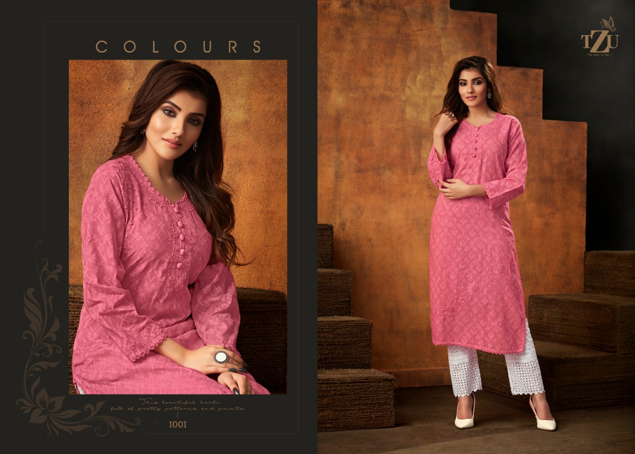 Tzu life style colors elagant look attractive designed cotton Jacquard Kurties with plazzo