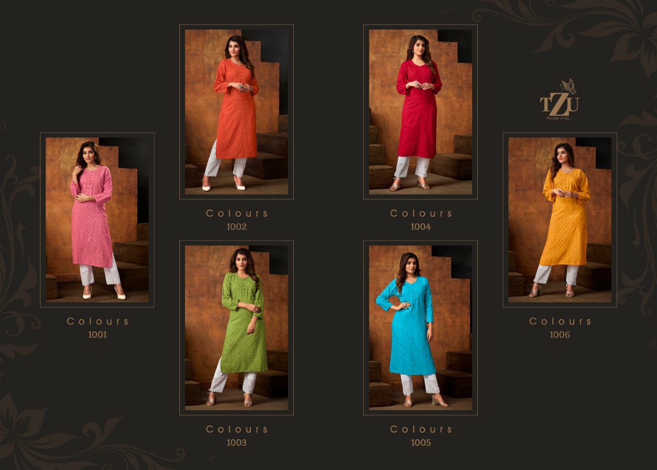 Tzu life style colors elagant look attractive designed cotton Jacquard Kurties with plazzo