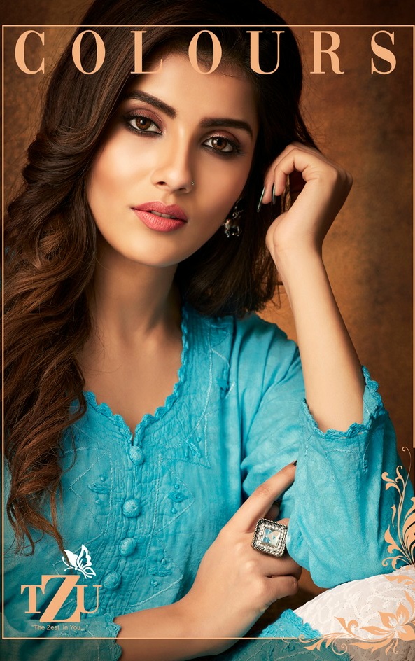 Tzu life style colors elagant look attractive designed cotton Jacquard Kurties with plazzo