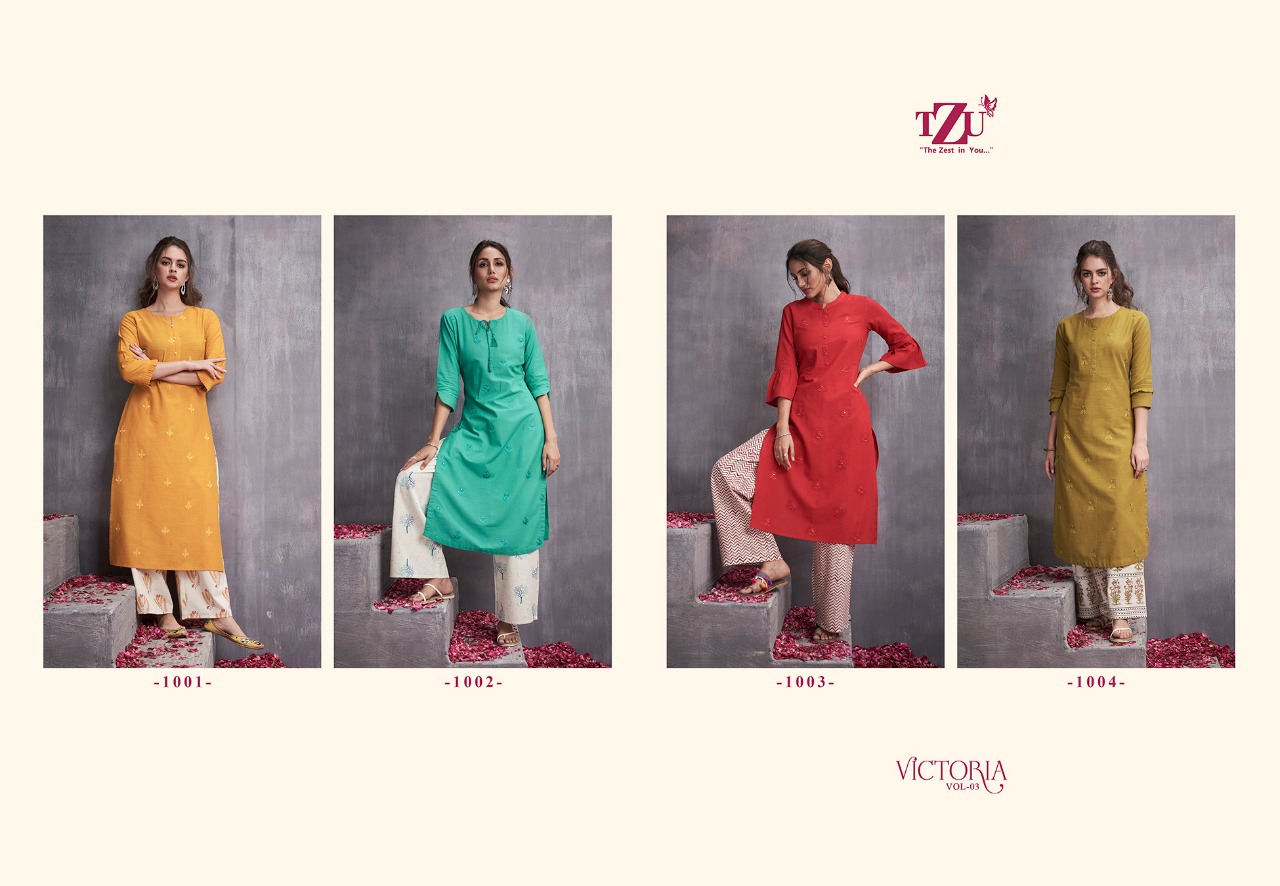 Tzu Victoria vol 3 stunning look cotton. Embroidered Kurties