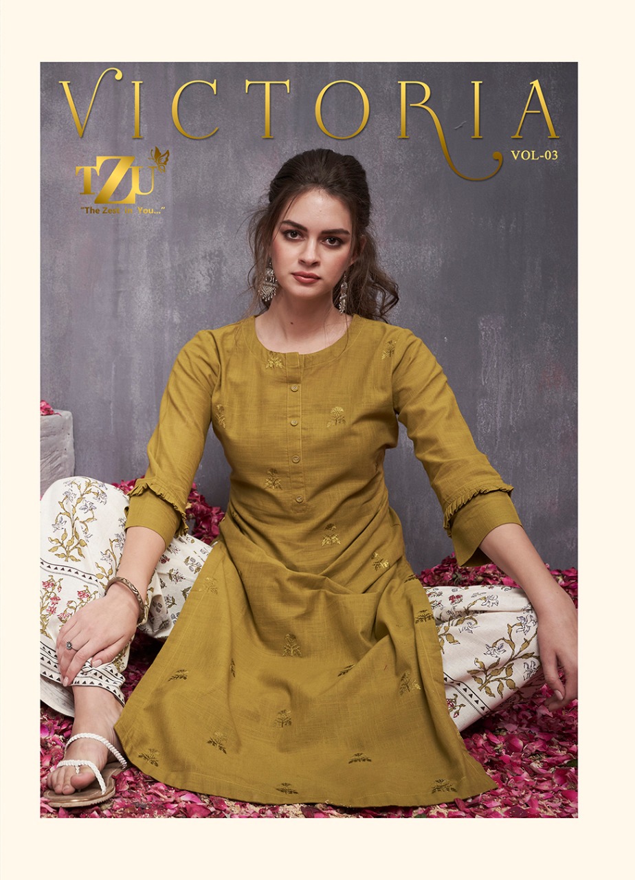 Tzu Victoria vol 3 stunning look cotton. Embroidered Kurties