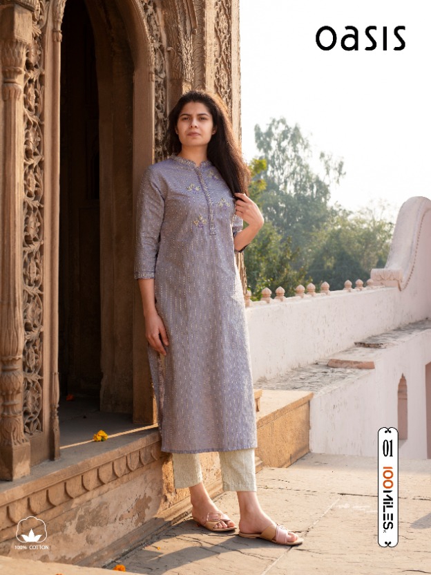 100 miles oasis designer cotton straight kurties wholesaler