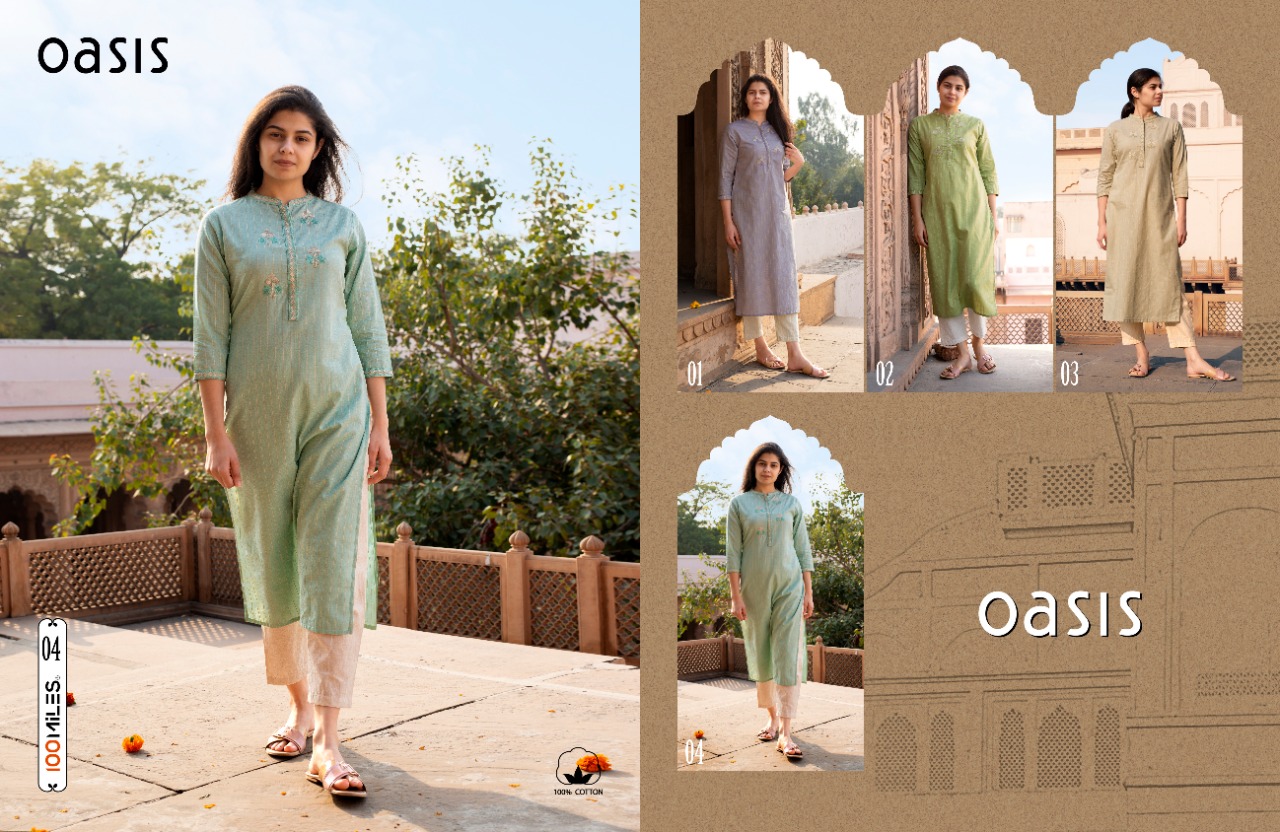 100 miles oasis designer cotton straight kurties wholesaler