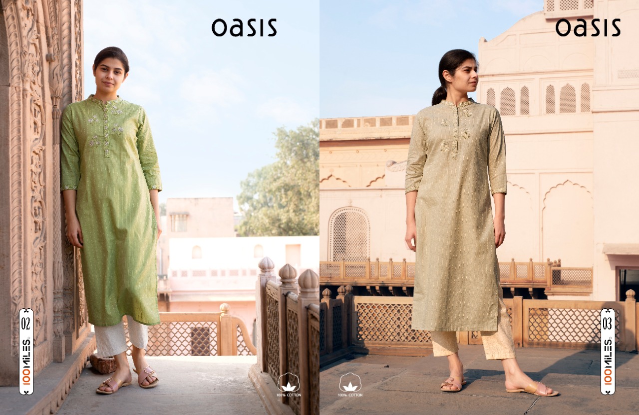 100 miles oasis designer cotton straight kurties wholesaler