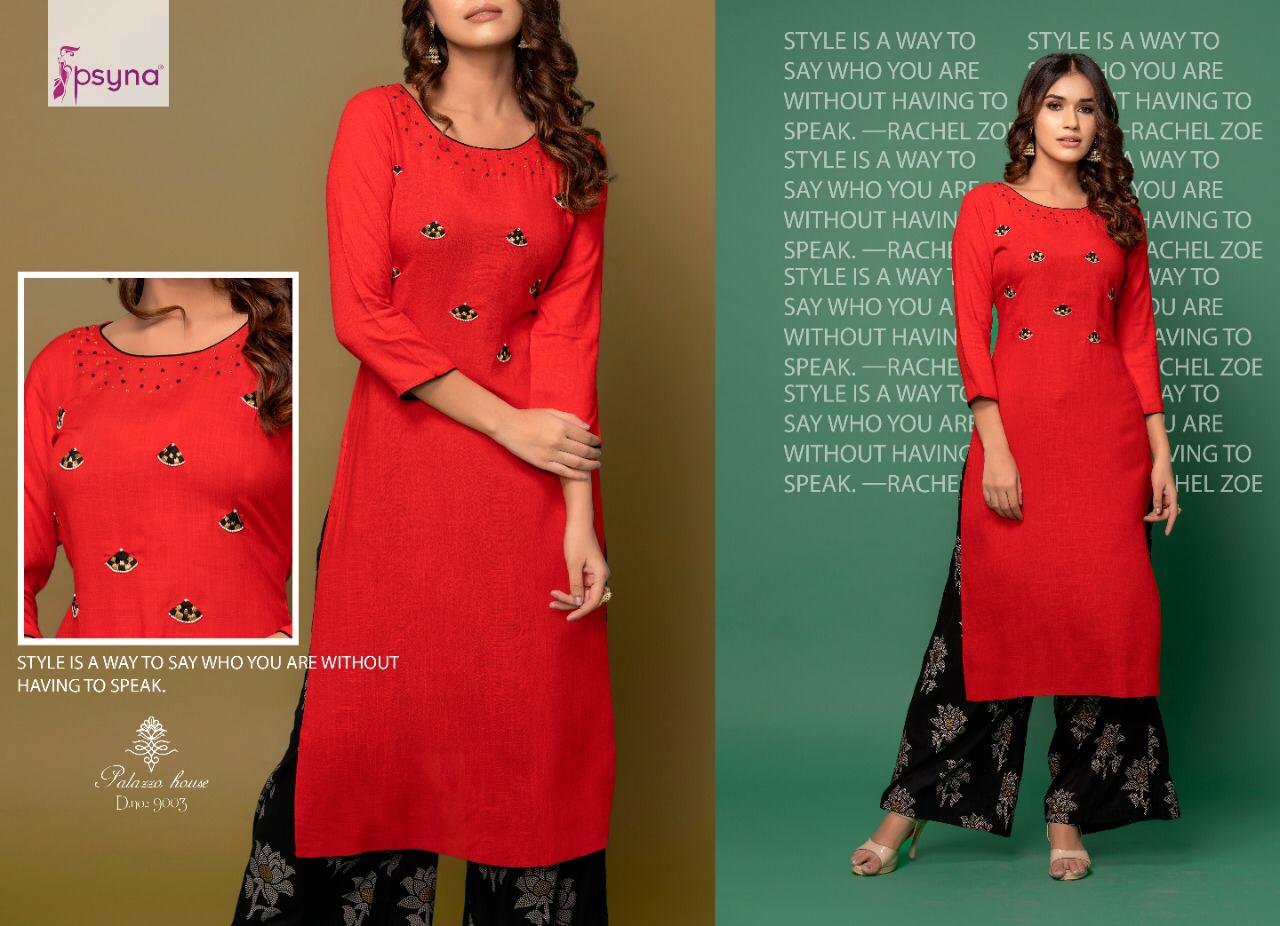 Psyna Palazzo house vol 9 rayon beautiful kurties with plazzo collection wholsaler