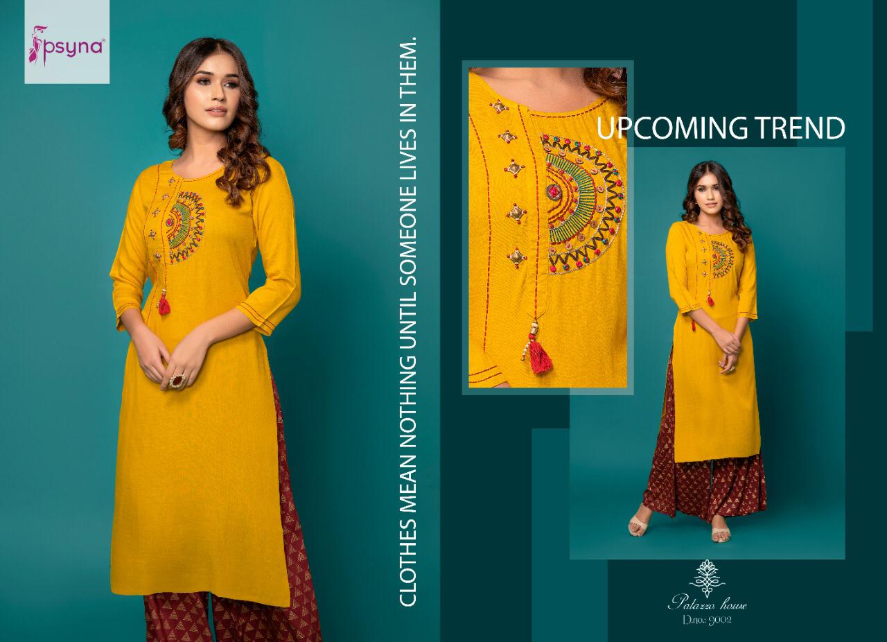 Psyna Palazzo house vol 9 rayon beautiful kurties with plazzo collection wholsaler