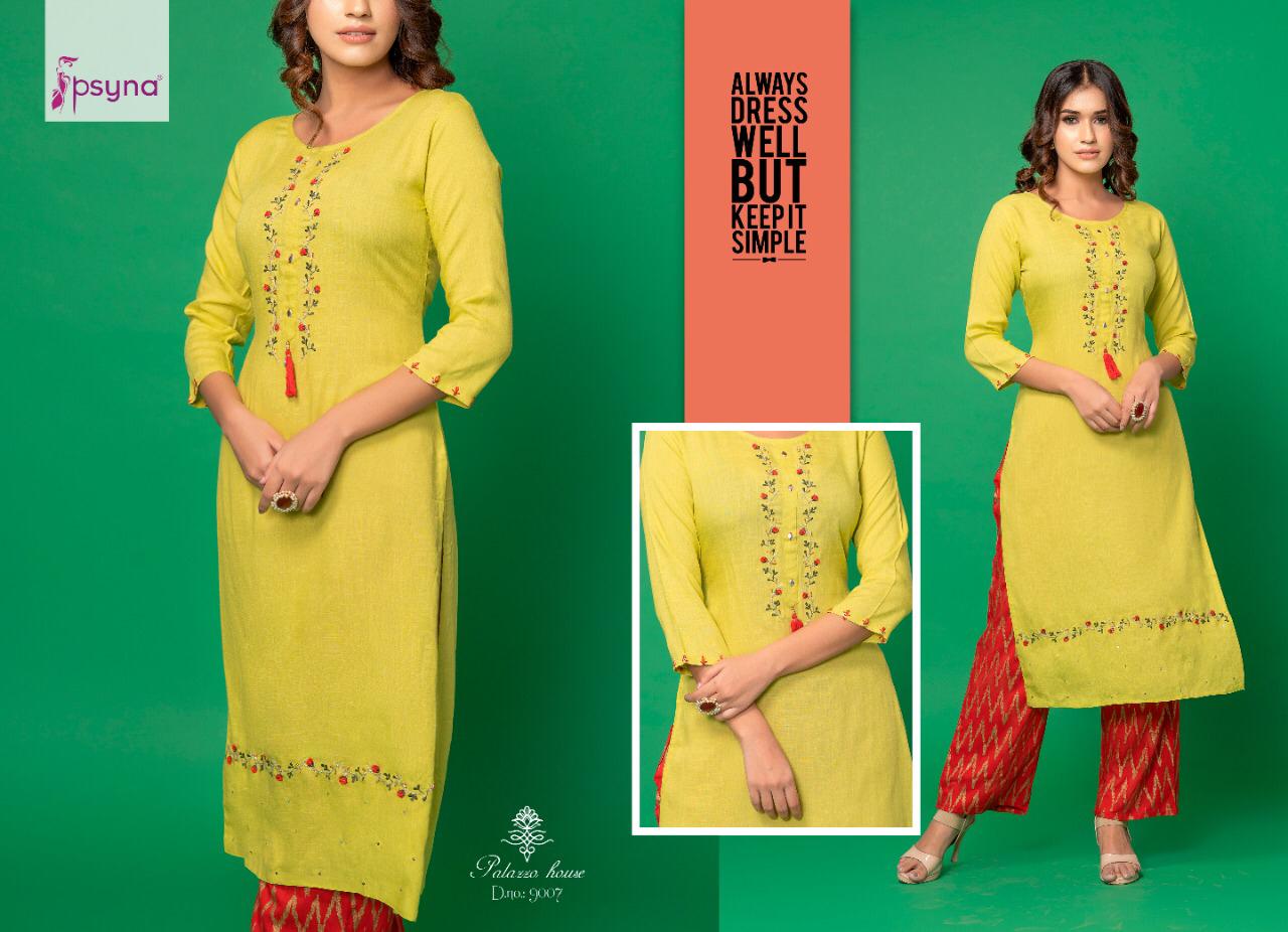 Psyna Palazzo house vol 9 rayon beautiful kurties with plazzo collection wholsaler