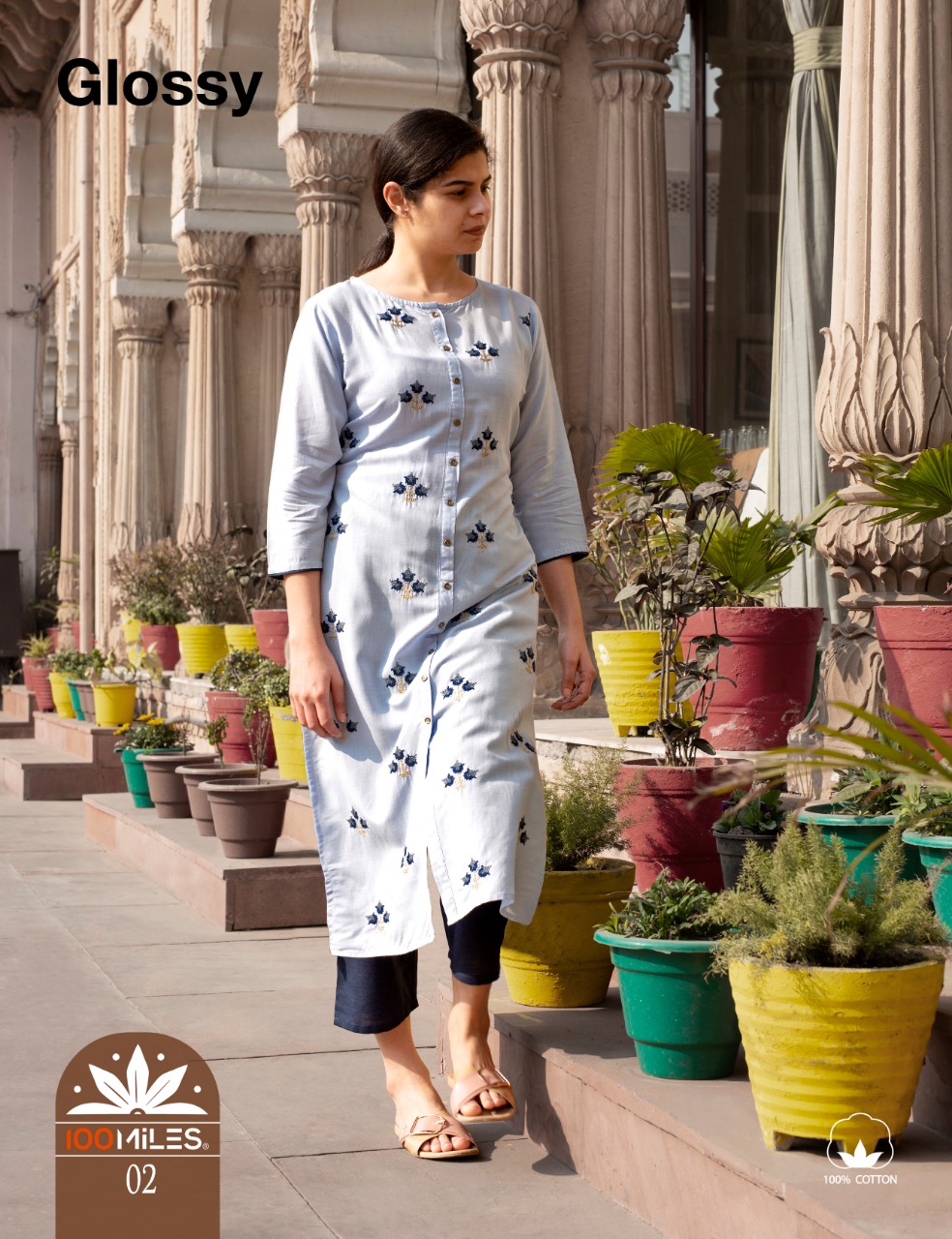 100 miles glossy ready to wear designer kurties at best price