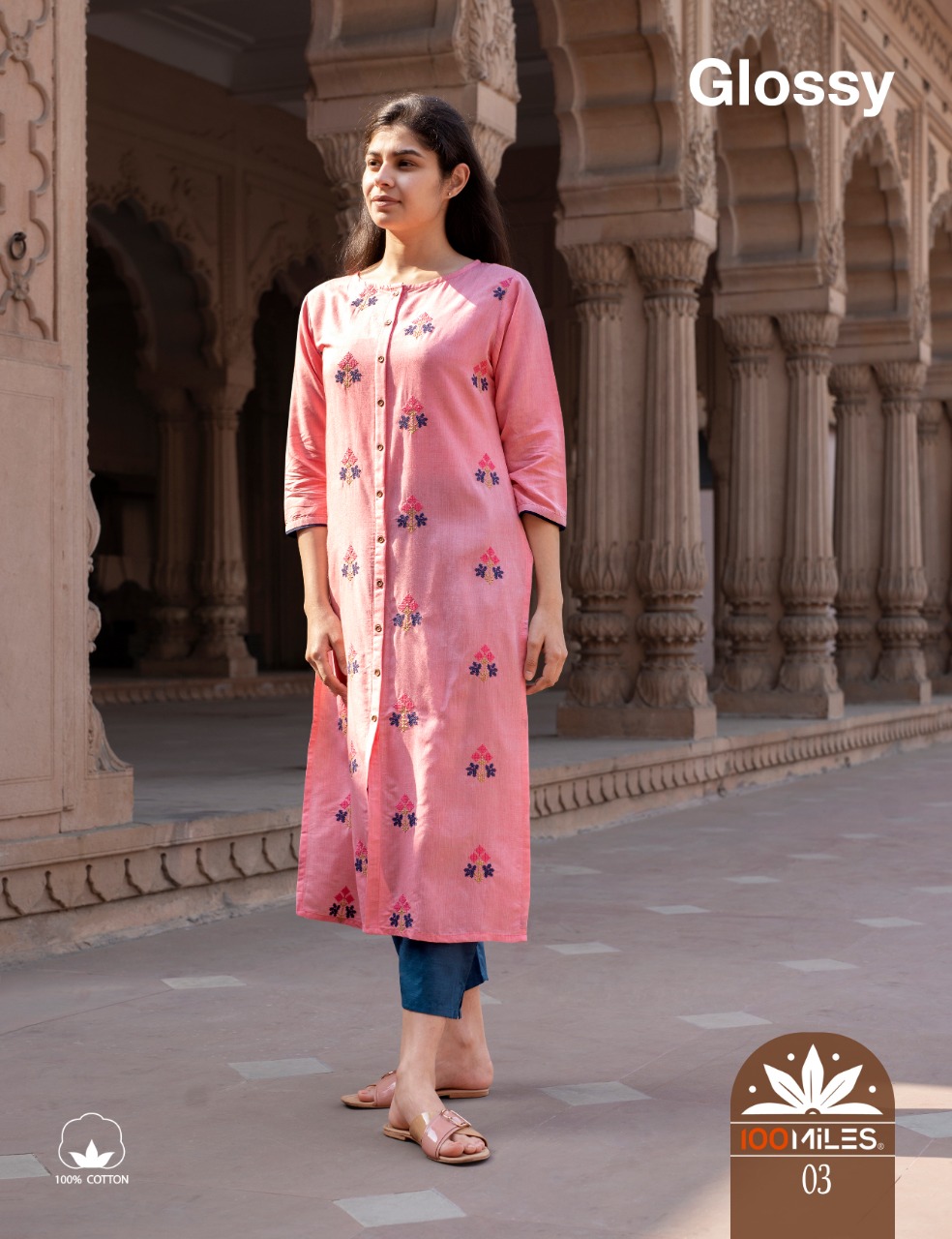 100 miles glossy ready to wear designer kurties at best price