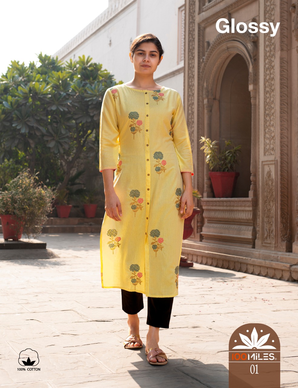 100 miles glossy ready to wear designer kurties at best price