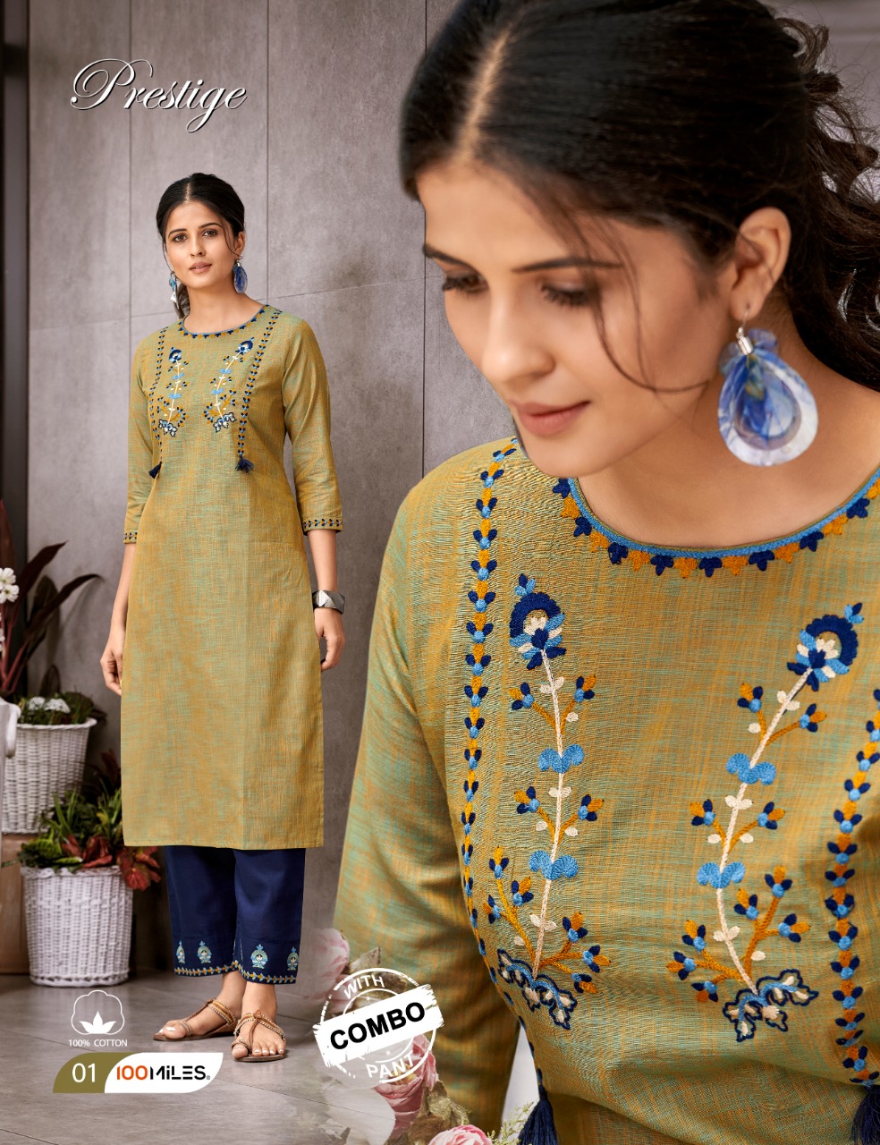 100 miles prestige cotton kurti with pants collection catalog