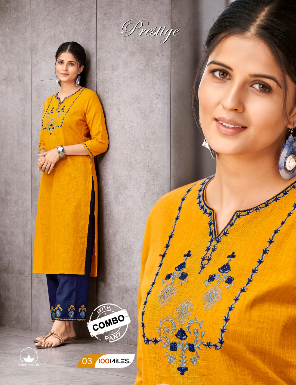 100 miles prestige cotton kurti with pants collection catalog