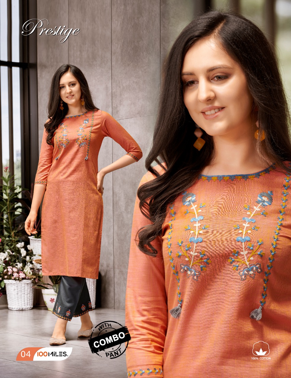 100 miles prestige cotton kurti with pants collection catalog