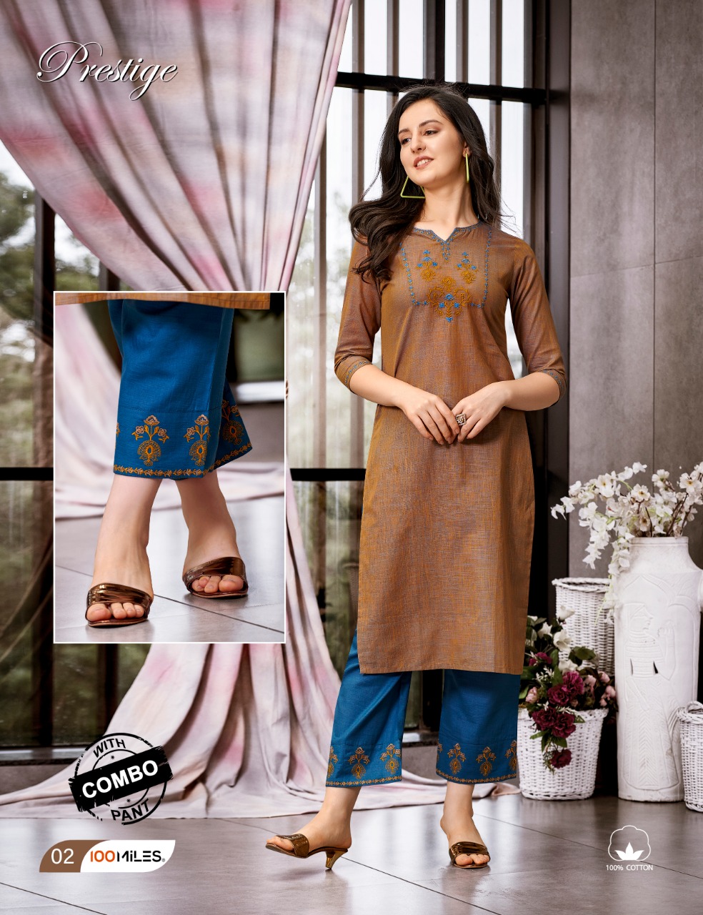 100 miles prestige cotton kurti with pants collection catalog