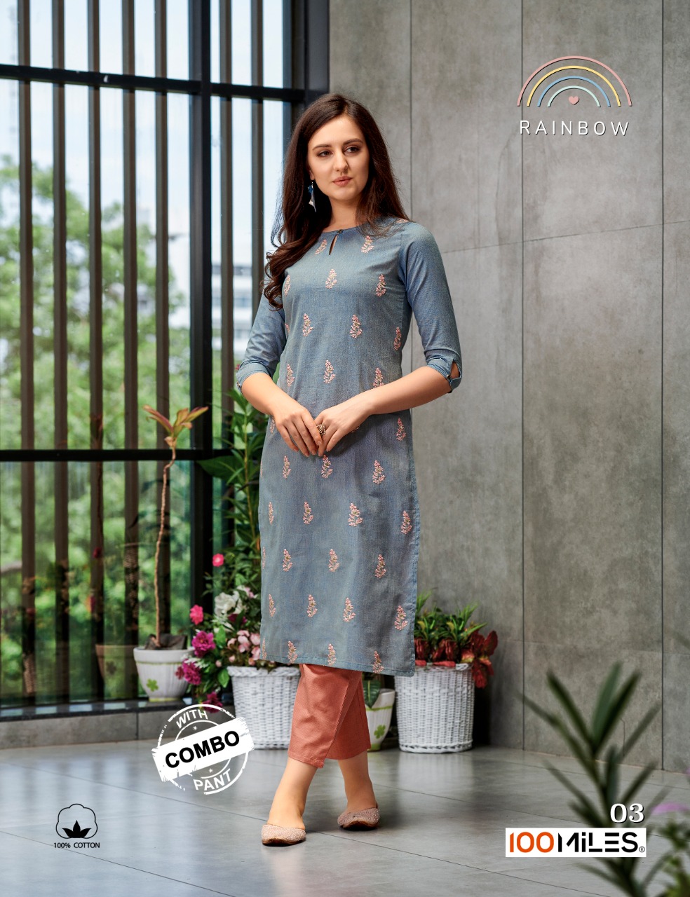 100 miles rainbow cotton kurti with pants exclusive collection catalog