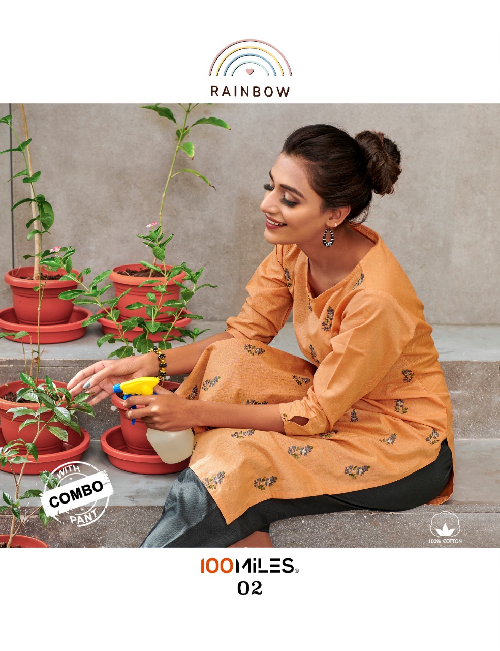 100 miles rainbow cotton kurti with pants exclusive collection catalog