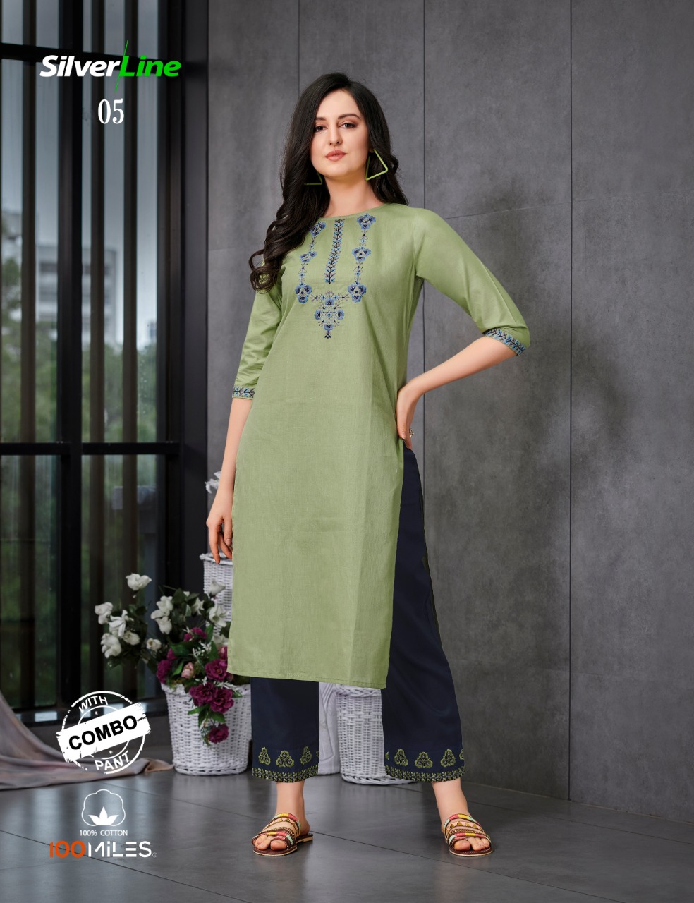 100 miles silver line kurti with pants collection at wholesale rate