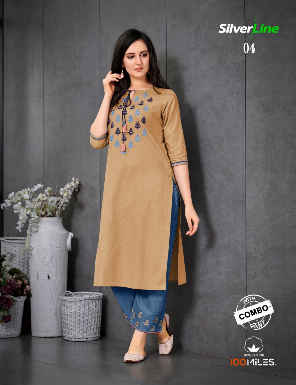 100 miles silver line kurti with pants collection at wholesale rate