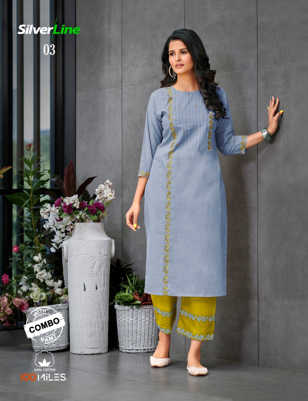 100 miles silver line kurti with pants collection at wholesale rate