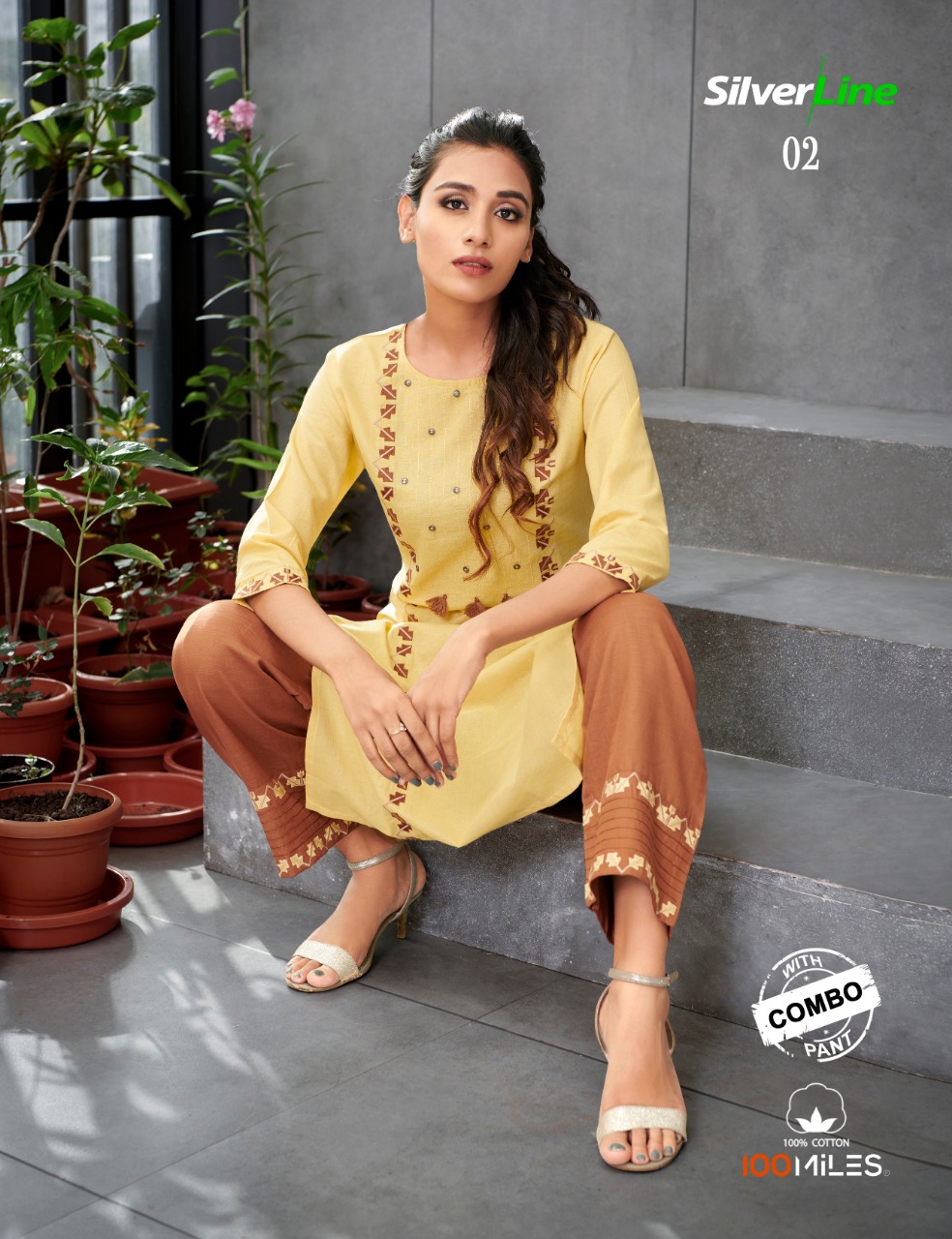 100 miles silver line kurti with pants collection at wholesale rate