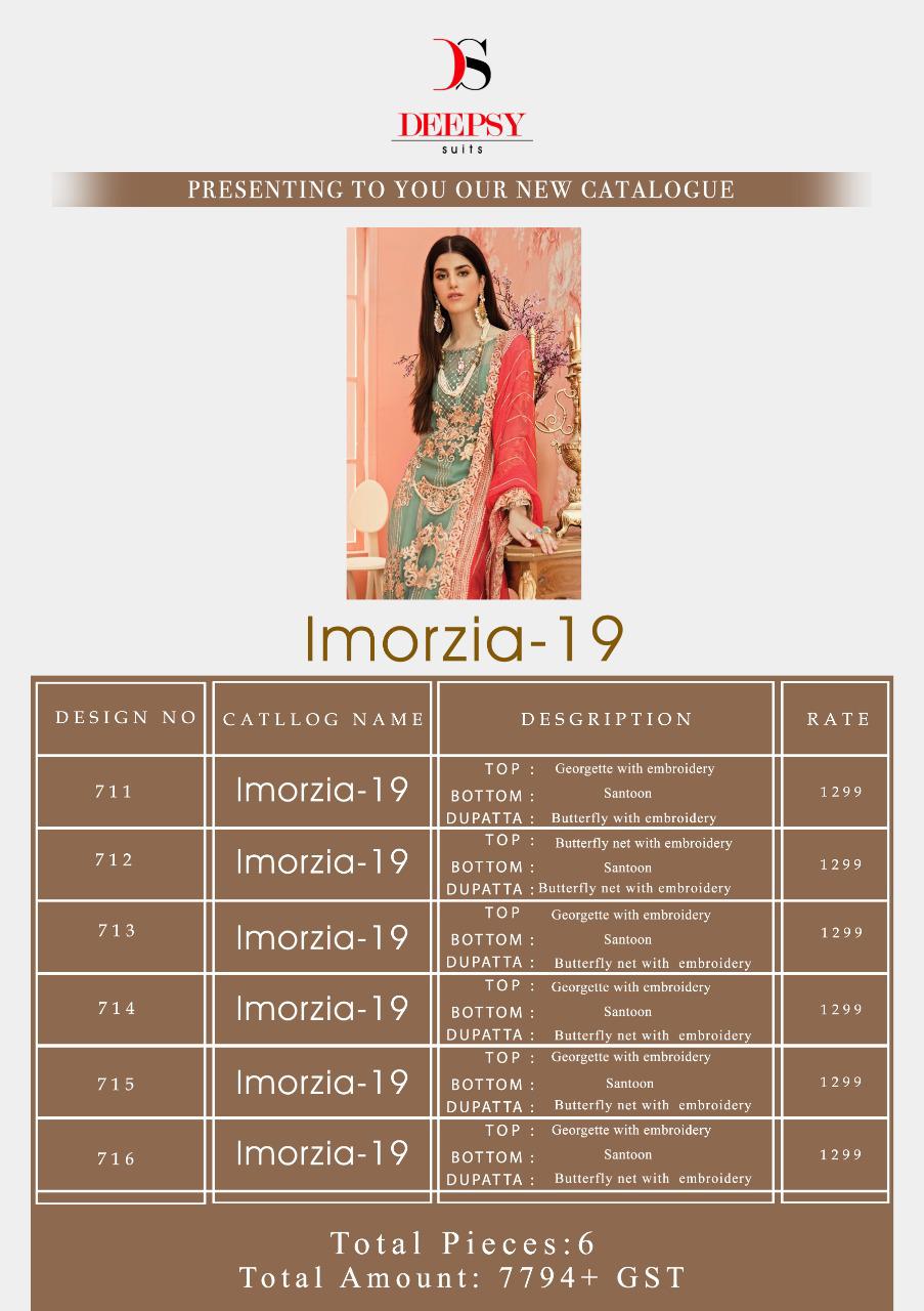 Deepsy suits Imorzia 19 georgette embroidered salwar suits collection at wholesale rate