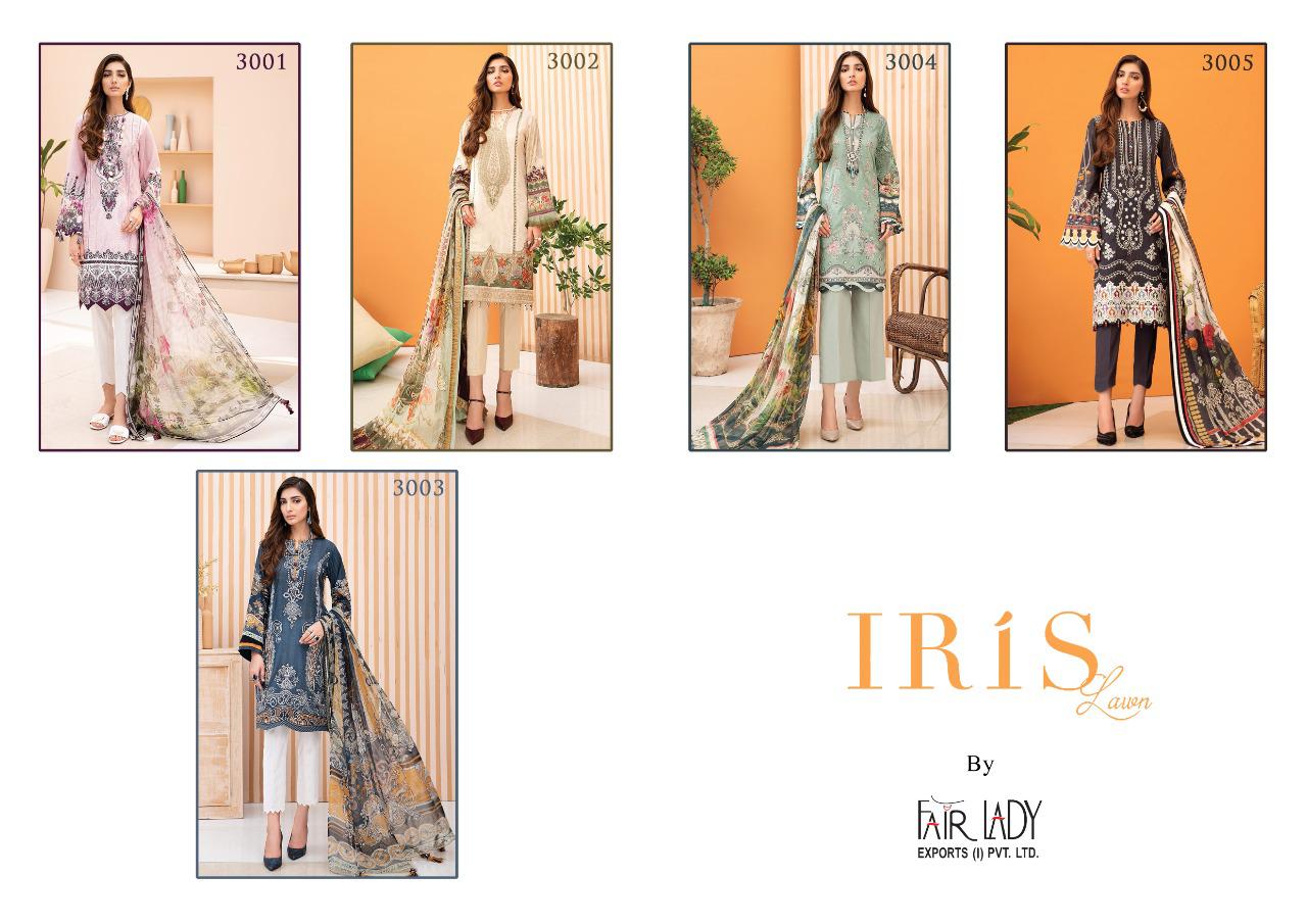 Fairlady iris vol 2 printed pakistani dress Material with lawn  and chiffon dupatta catalog