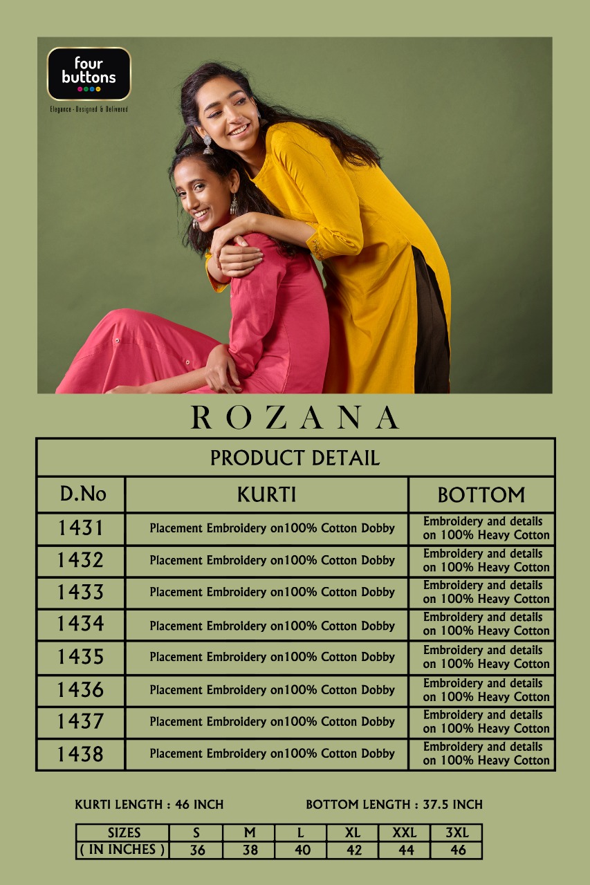 four buttons rozana beautiful kurties with bottom collection at wholesale price catalog