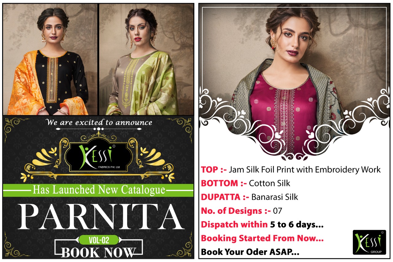 Kessi Fabrics Parnita Vol – 2 Jam Silk authentic Fabric salwar kameez catalog