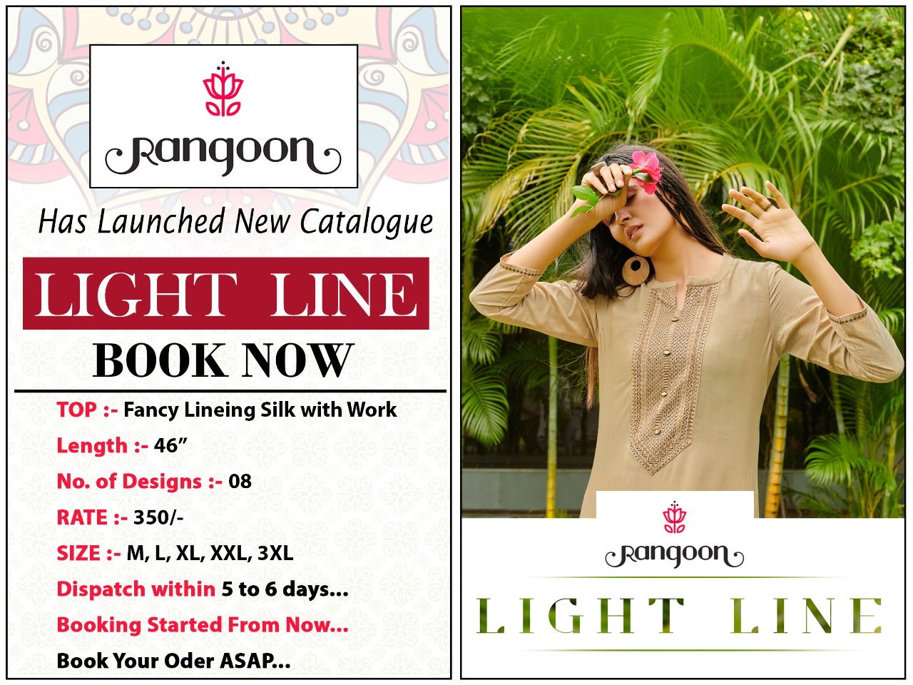 Rangoon light line casual wear A line kurties collection