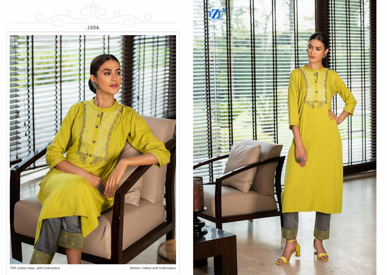 TZU LIFE STYLE ANGEL MODERN TRENDY EMBROIDERY KURTI WITH PANT CATALOG