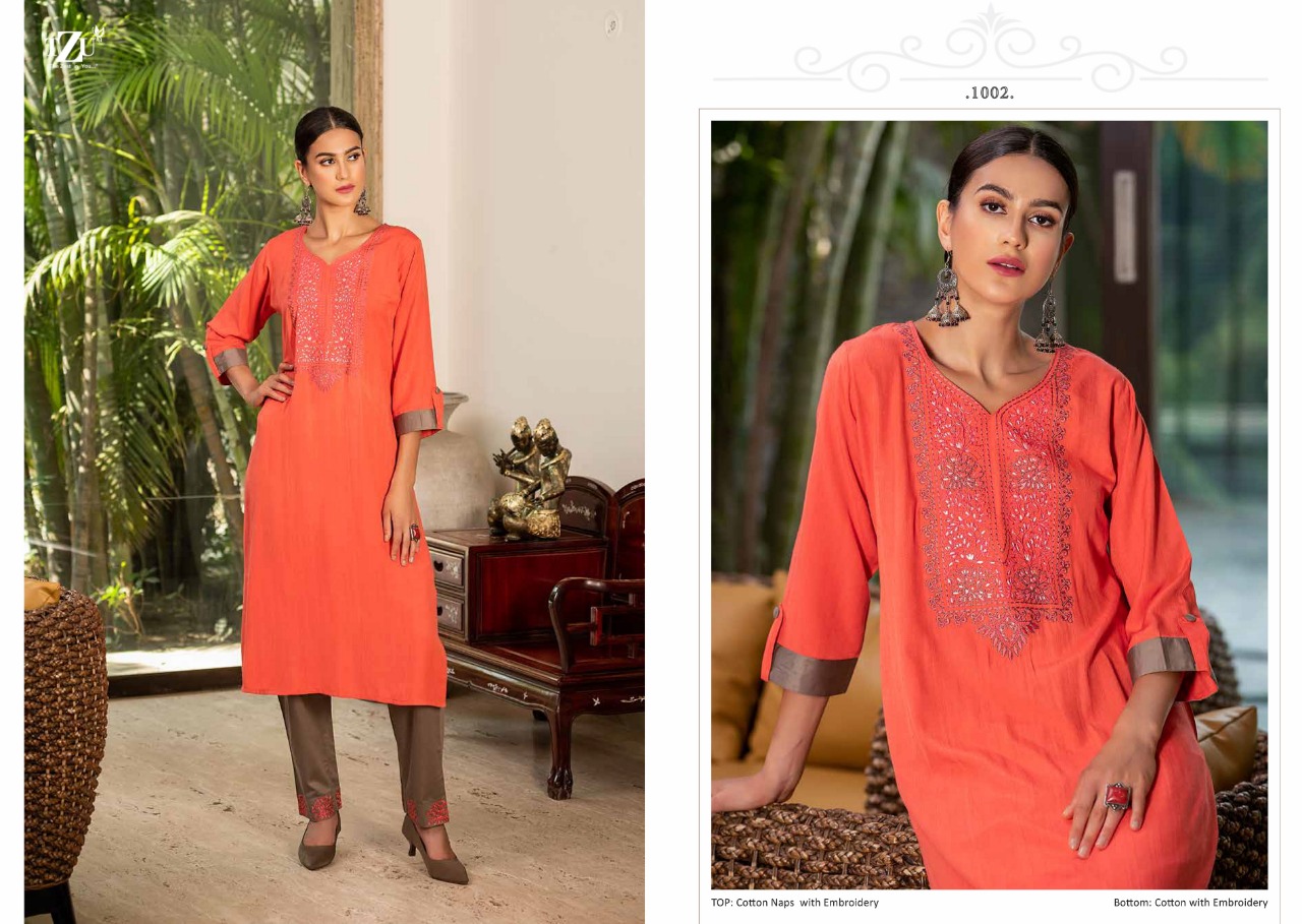 TZU LIFE STYLE ANGEL MODERN TRENDY EMBROIDERY KURTI WITH PANT CATALOG