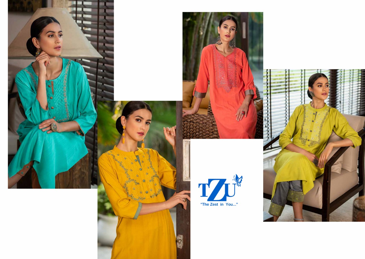 TZU LIFE STYLE ANGEL MODERN TRENDY EMBROIDERY KURTI WITH PANT CATALOG