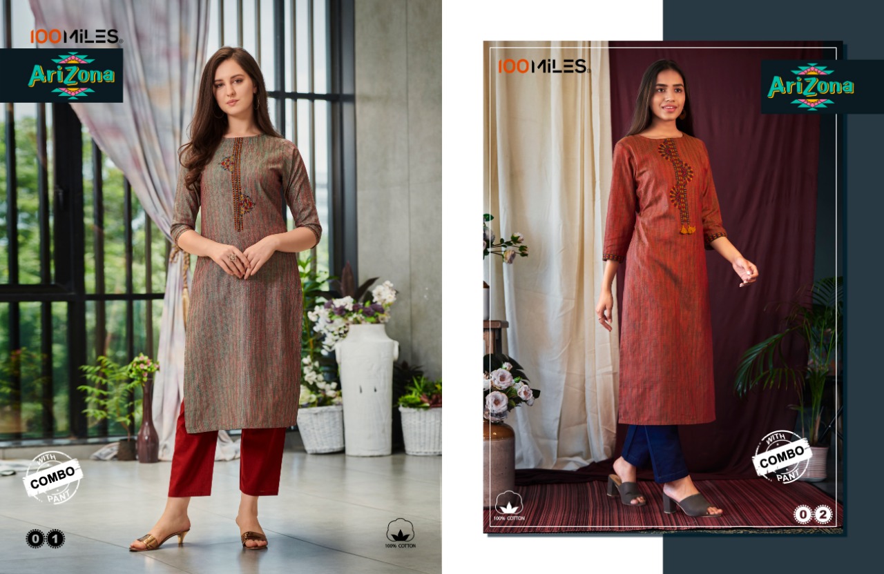 100 miles arizona cotton affordable price kurti pant catalog