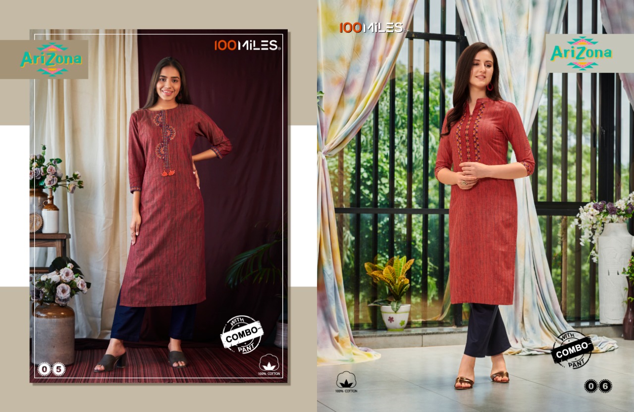 100 miles arizona cotton affordable price kurti pant catalog