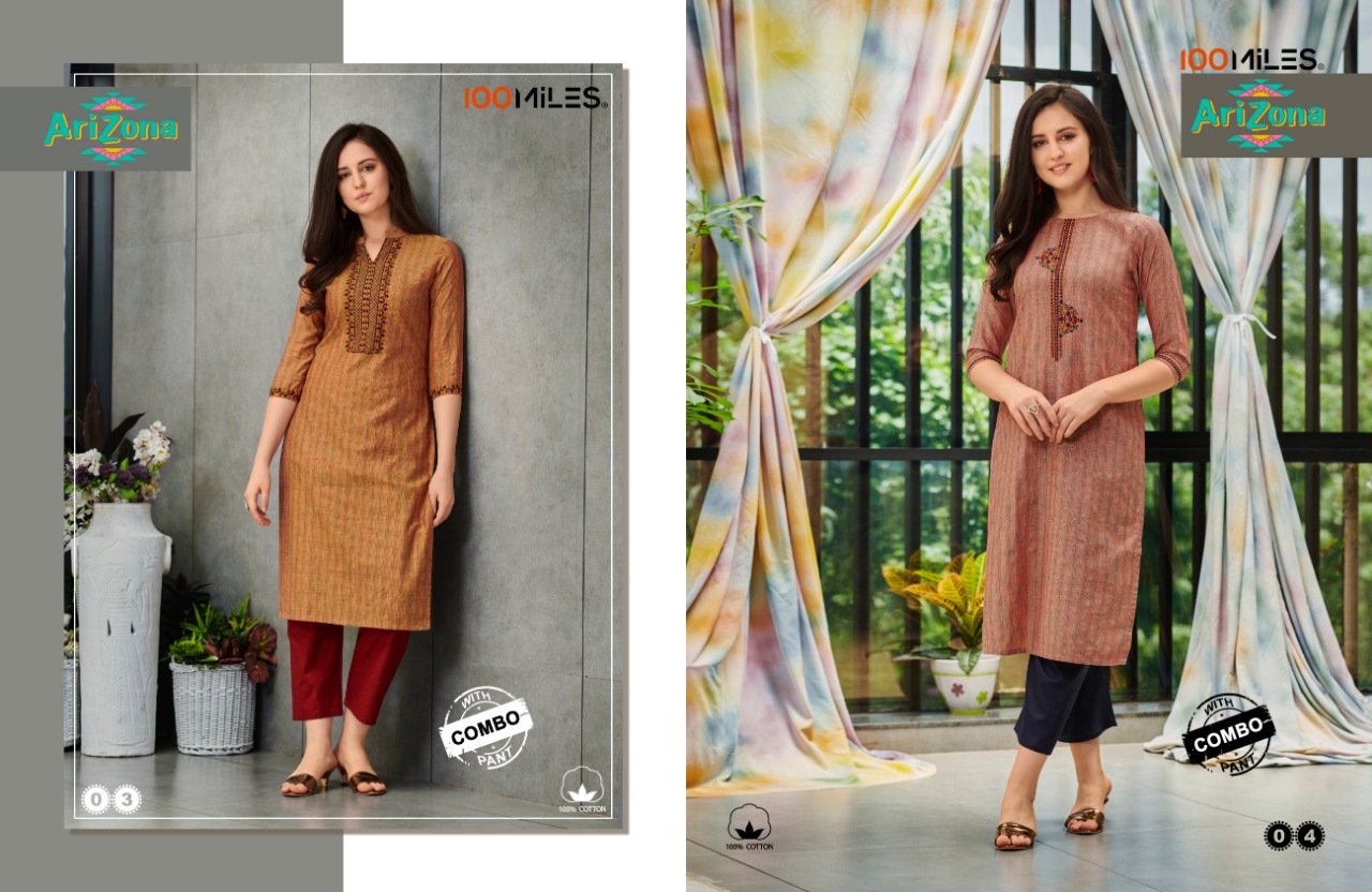 100 miles arizona cotton affordable price kurti pant catalog