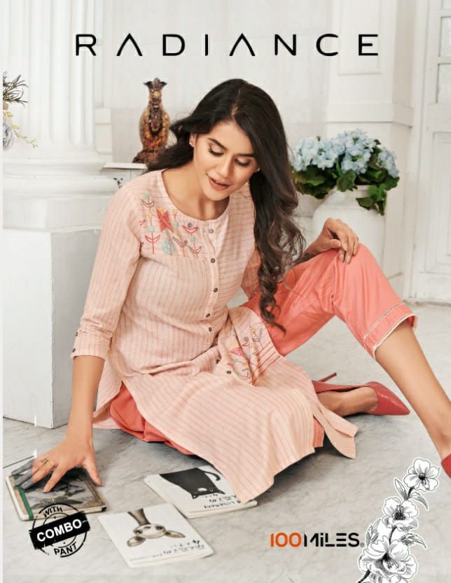 100 miles radiance cotton authentic fabric kurti with bottom collection catalog