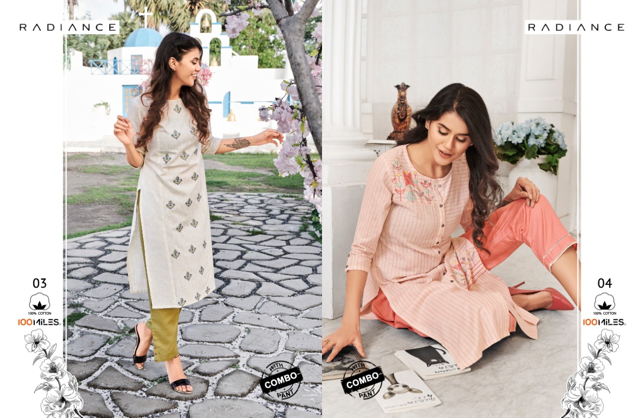 100 miles radiance cotton authentic fabric kurti with bottom collection catalog