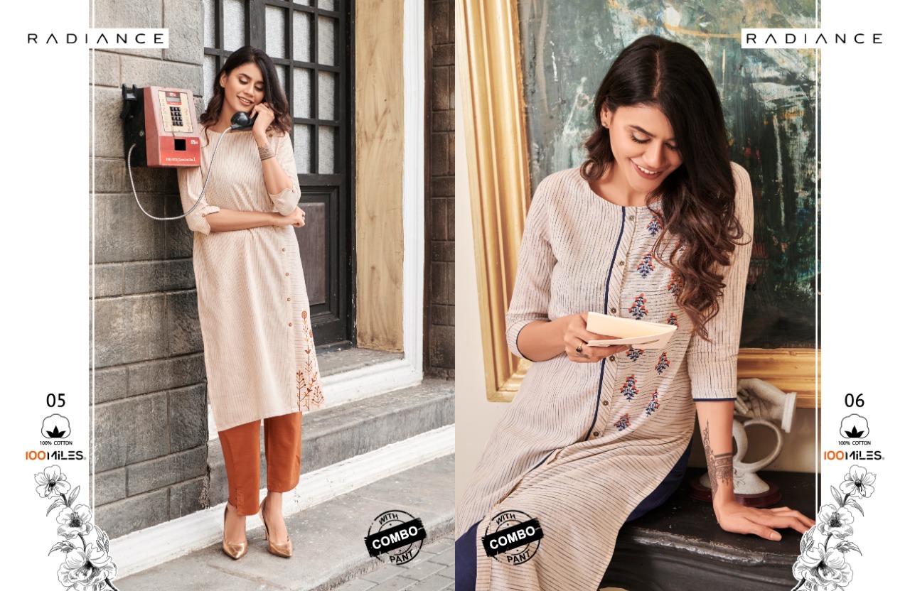 100 miles radiance cotton authentic fabric kurti with bottom collection catalog