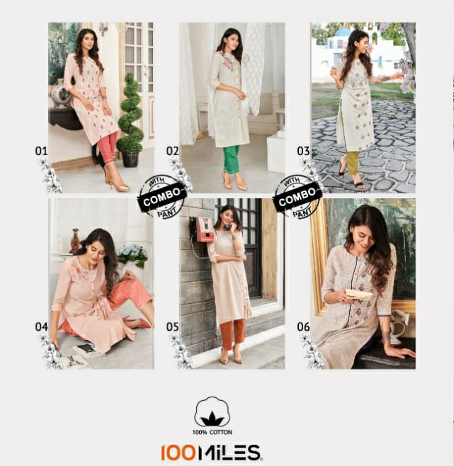 100 miles radiance cotton authentic fabric kurti with bottom collection catalog