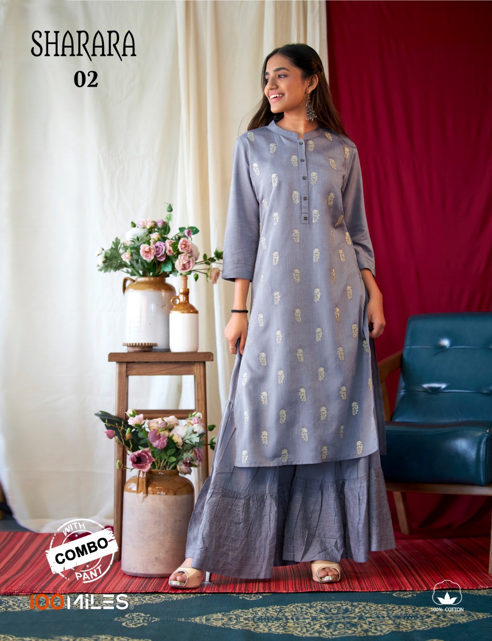 100 miles sharara with bottom innovative style kurti catalog