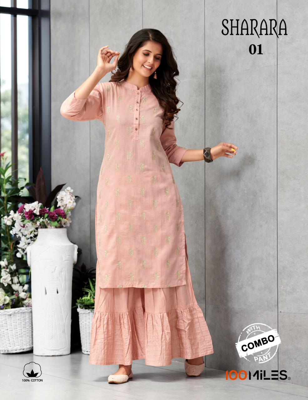 100 miles sharara with bottom innovative style kurti catalog