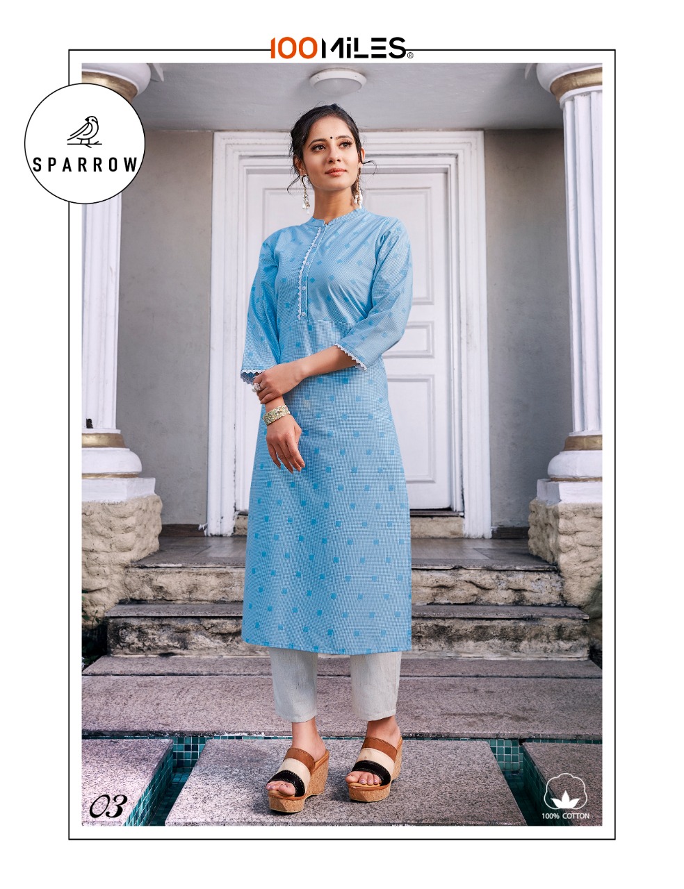 100 miles sparrow cotton casual wear kurti catalog