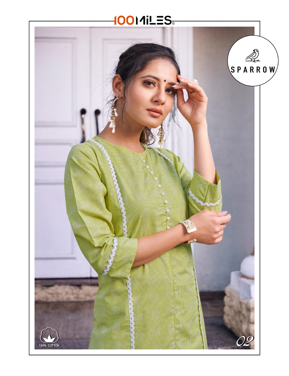 100 miles sparrow cotton casual wear kurti catalog