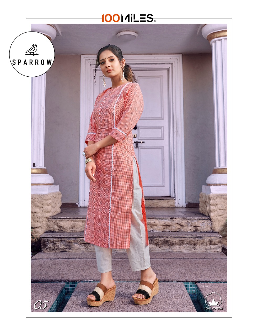 100 miles sparrow cotton casual wear kurti catalog