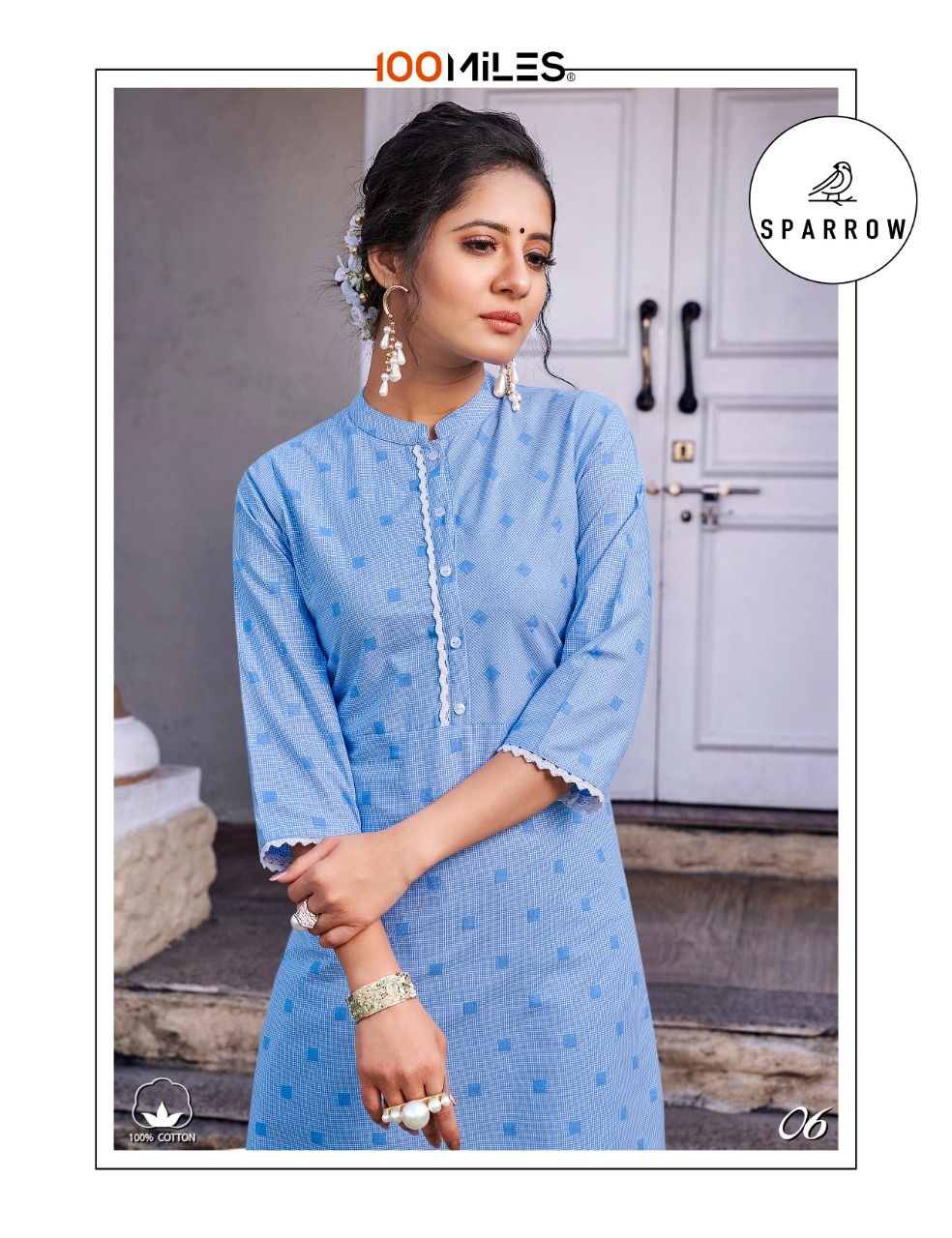 100 miles sparrow cotton casual wear kurti catalog